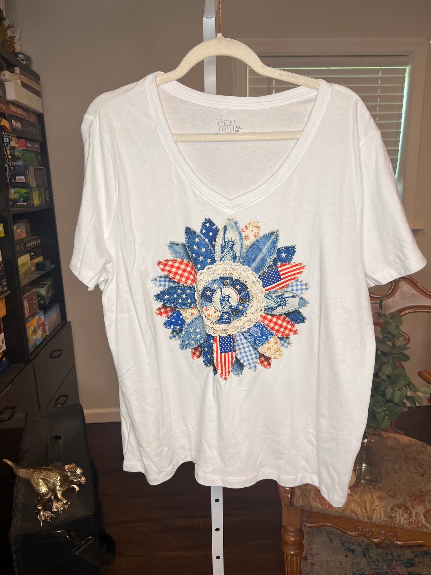 XXL Time n True Sunflower Americana V Neck Upcycled Shirt