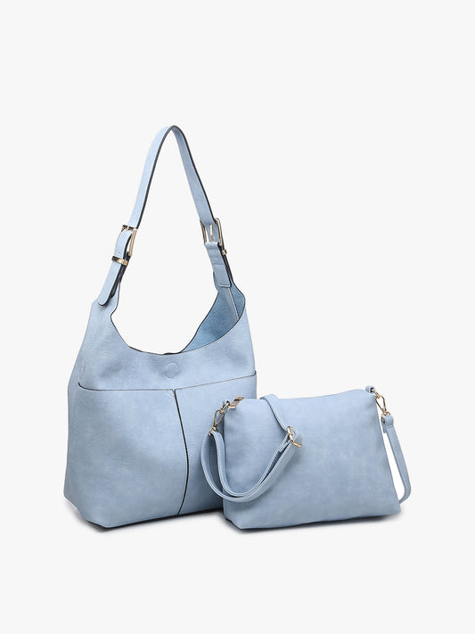 Light Blue Ida Slouchy Hobo Bag w/ Adjustable Strap - Jen & Co