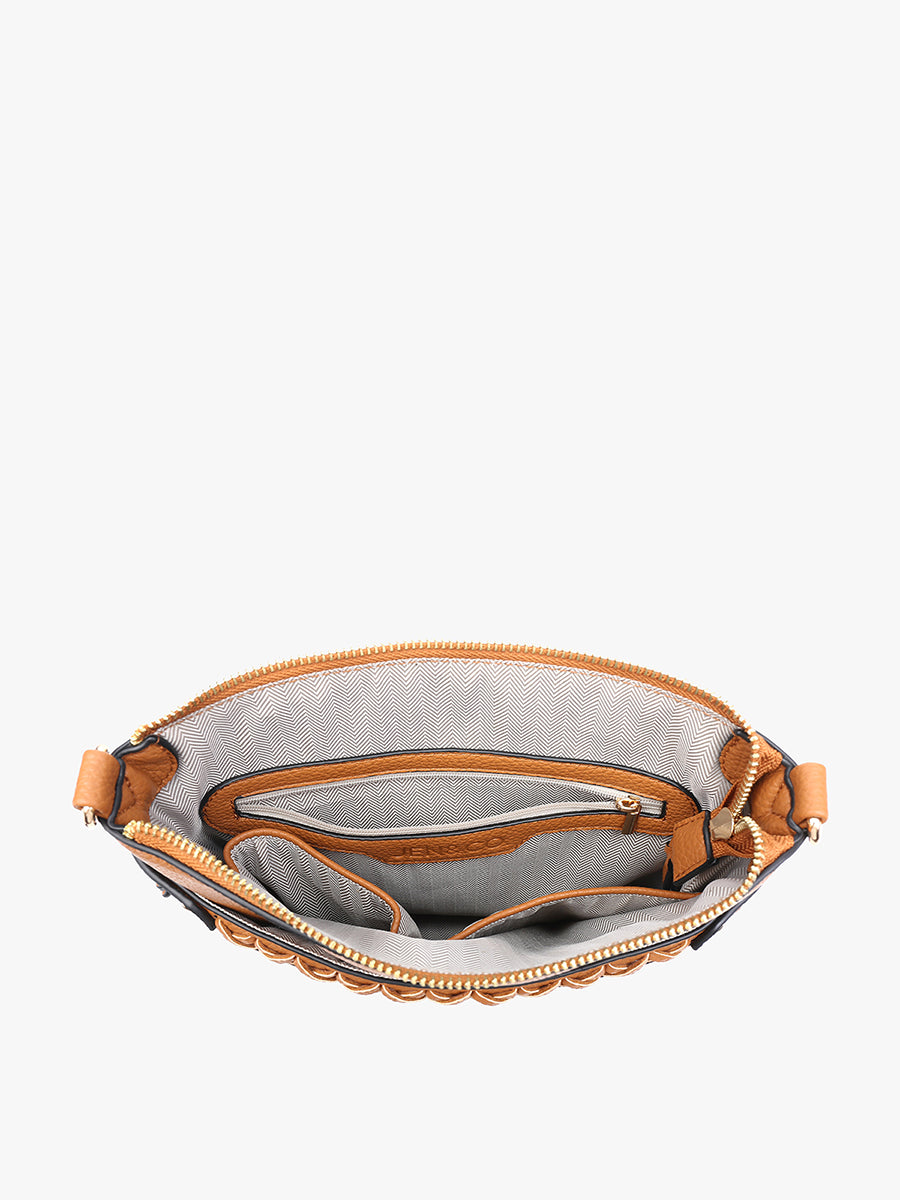 Black Esther Whipstitch Trim Round Crossbody - Jen & Co