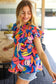 Tropical Vibes Blue & Pink Mock Neck Flutter Sleeve Top