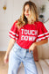 Stand Out Red "TOUCHDOWN" Sequin Bubble Sleeve Game Day Top