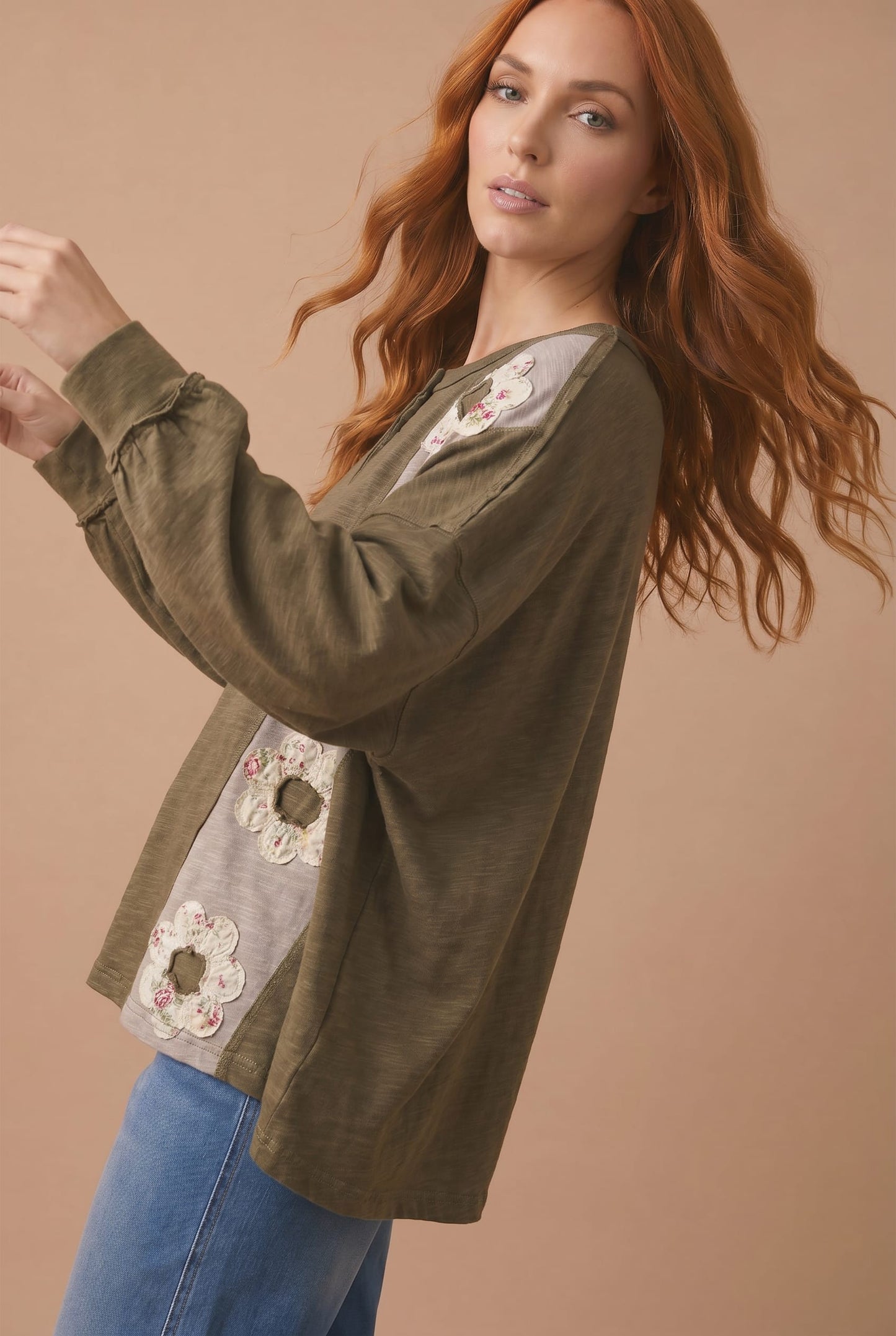 Olive You Forever Floral Patchwork Top