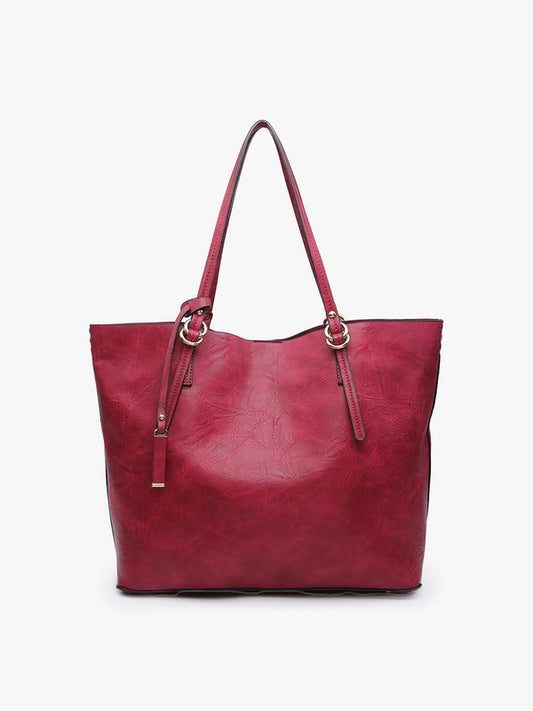 Burgundy Iris Soft Vegan Leather Tote w/ Snap Closure and Inner Crossbody - Jen & Co