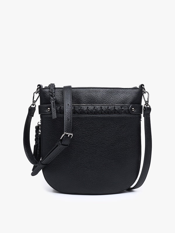Black Esther Whipstitch Trim Round Crossbody - Jen & Co