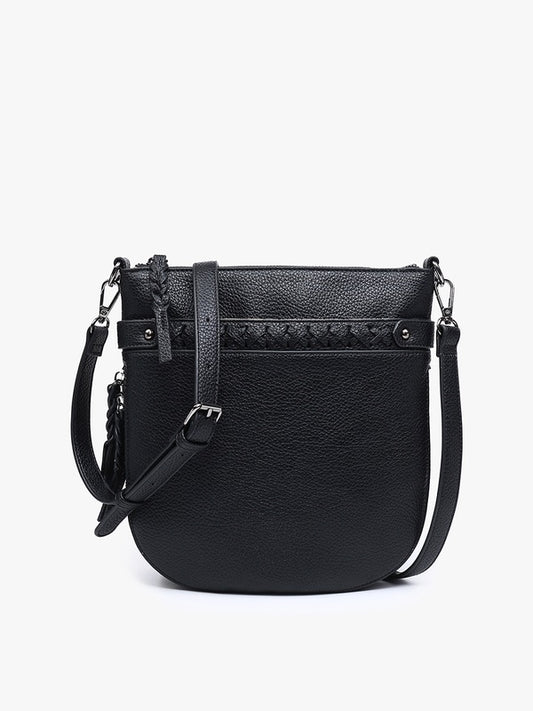 Black Esther Whipstitch Trim Round Crossbody - Jen & Co