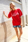 Patriotic USA Red Knit Embroidery Puff Sleeve Sweater Top