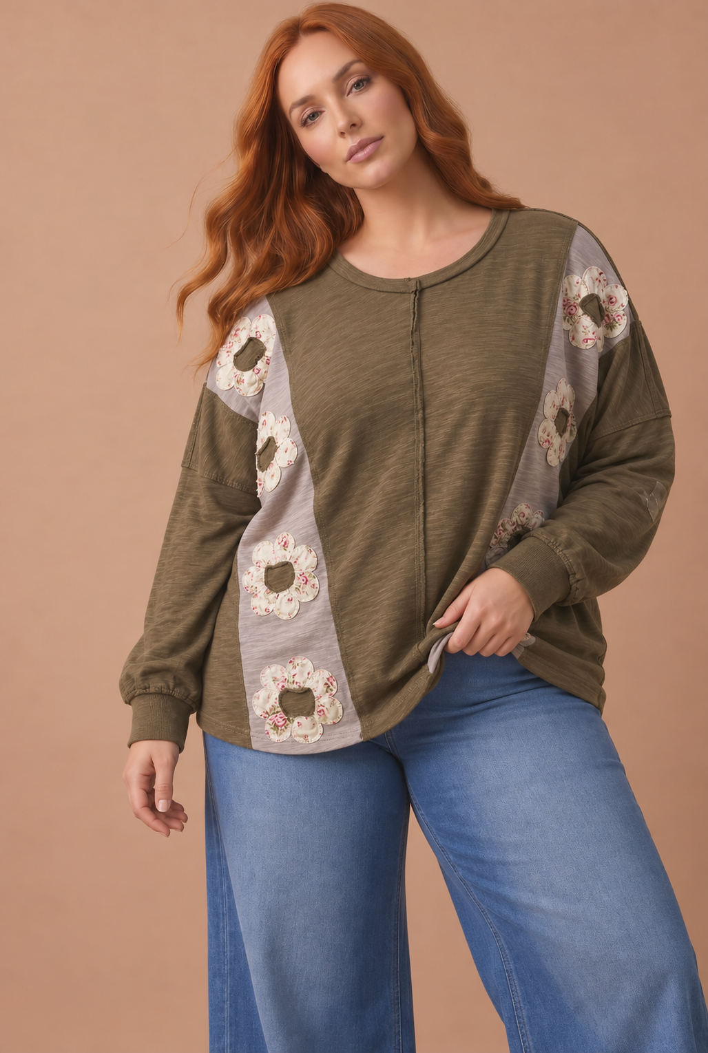 Olive You Forever Floral Patchwork Top