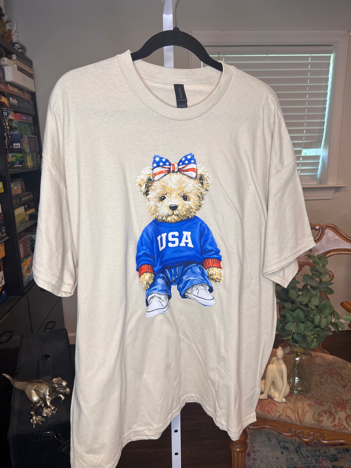 2XL Gilden Men's Teddy Bear 4th of July Shirt
