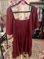 47. 2x (fits 1x) Maroon Flutter Sleeve Embroidered Dress