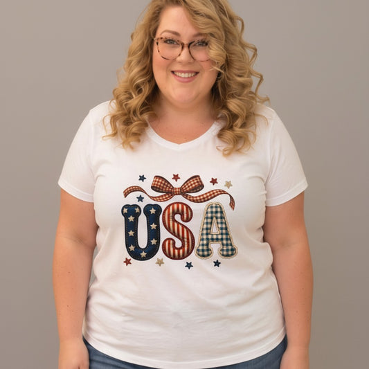 Choose Your Size Pressed Shirt  - Puffy Quilted USA with Bow