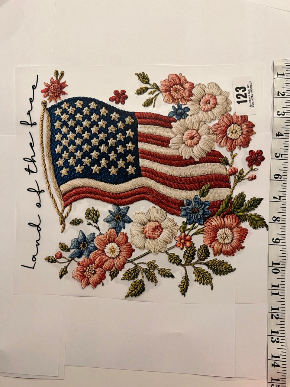 Choose Your Size Pressed Shirt  - Faux Embroidery Floral American Flag