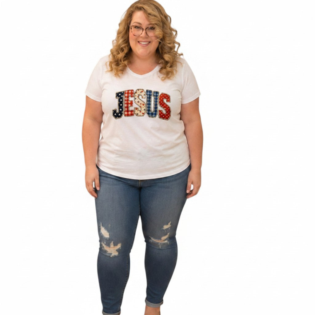 Choose Your Size Pressed Shirt - Jesus Patchwork