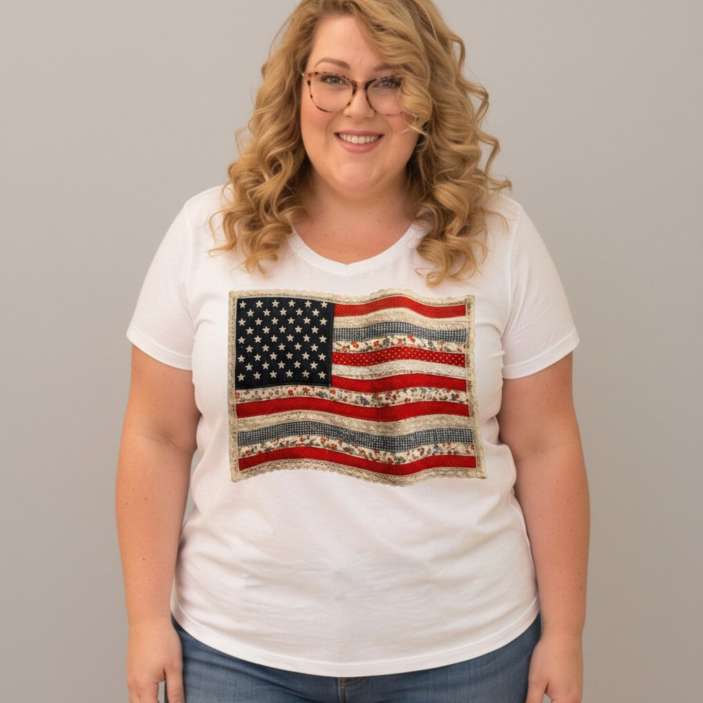 Choose Your Size Pressed Shirt  - Quilted Patchwork Flag
