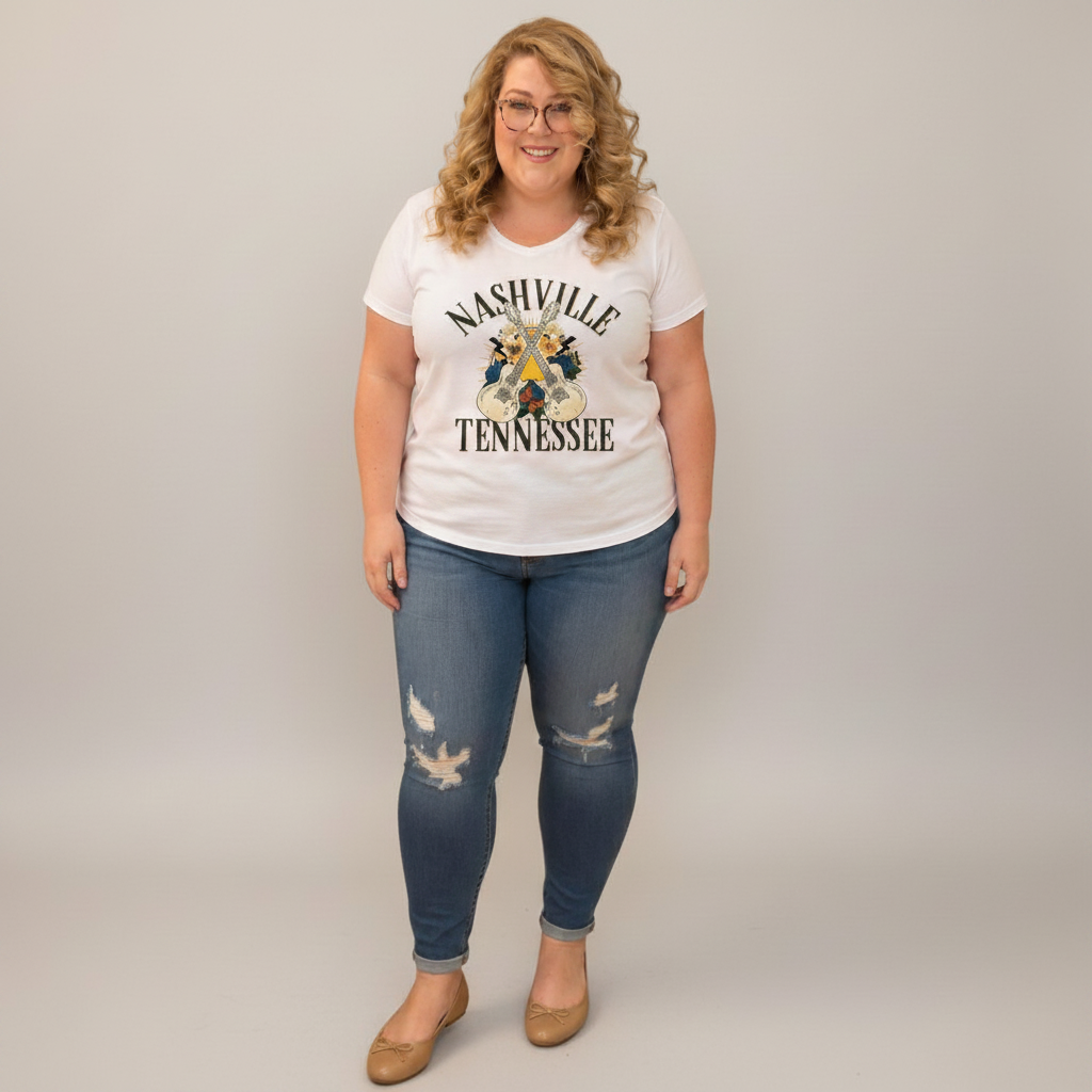 Choose Your Size Pressed Shirt  - Tennessee with Guitars
