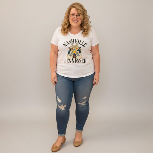 Choose Your Size Pressed Shirt  - Tennessee with Guitars