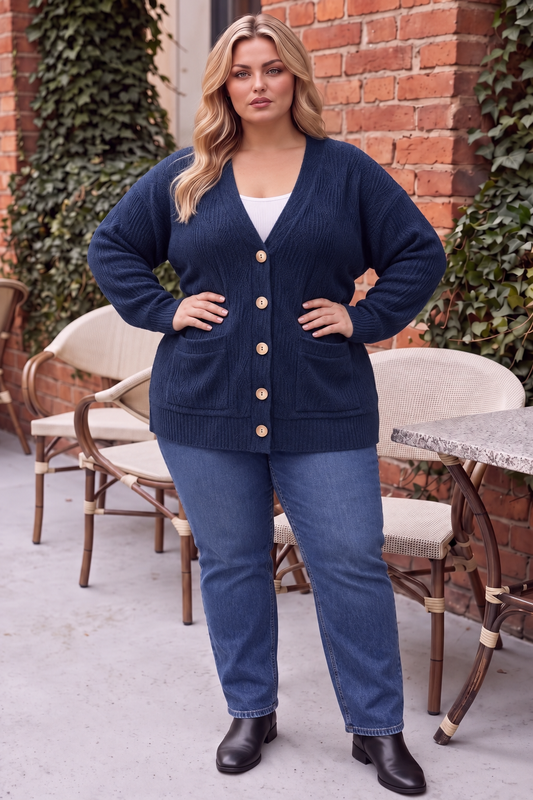 The Navy Quinn Crochet Sweater Cardigan