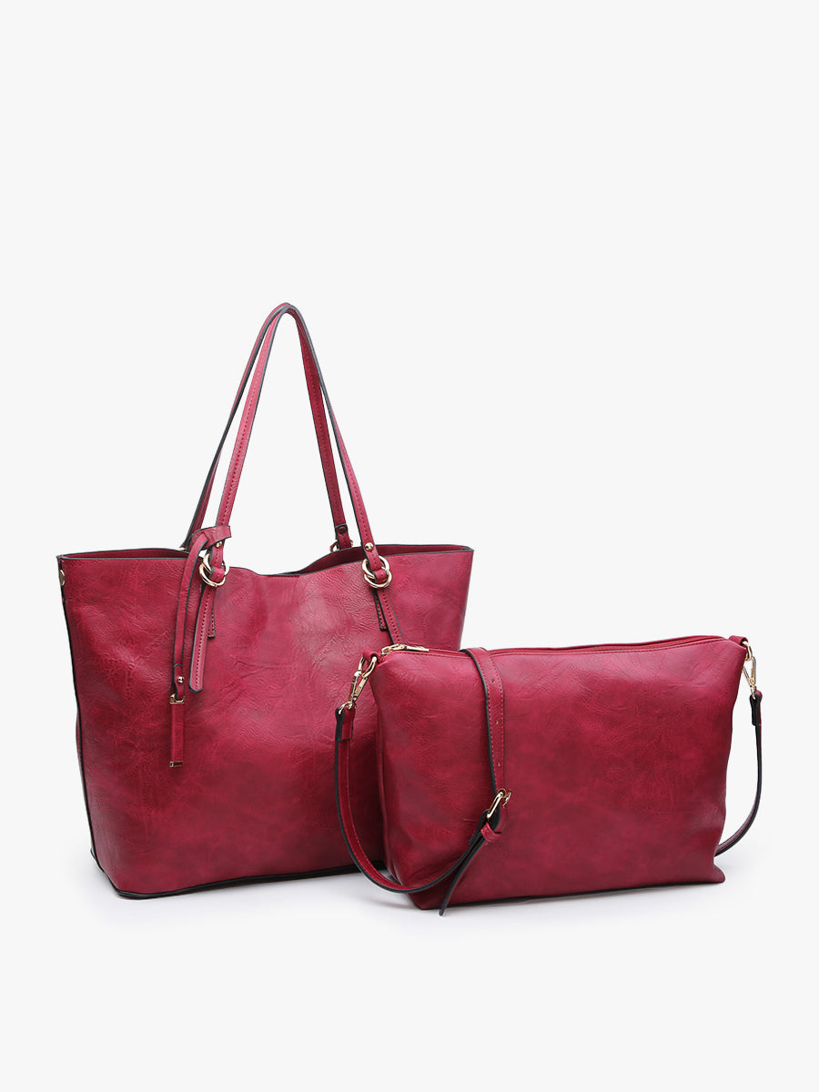 Burgundy Iris Soft Vegan Leather Tote w/ Snap Closure and Inner Crossbody - Jen & Co